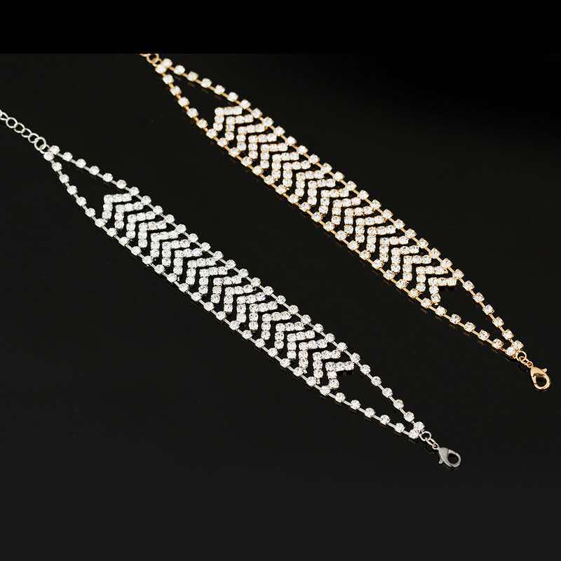 Herringbone Silver Rhinestone Bracelet