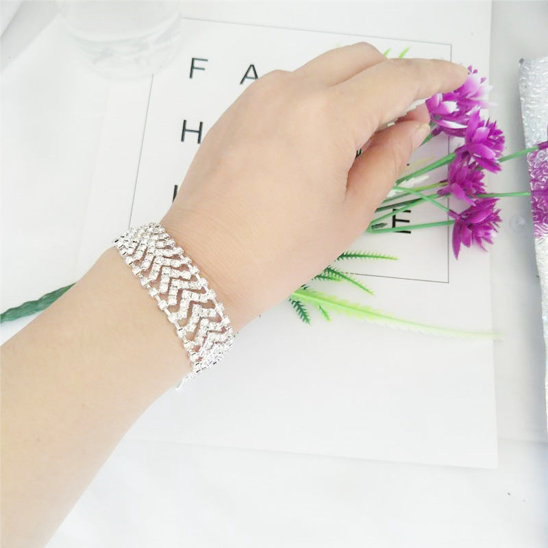 Herringbone Silver Rhinestone Bracelet