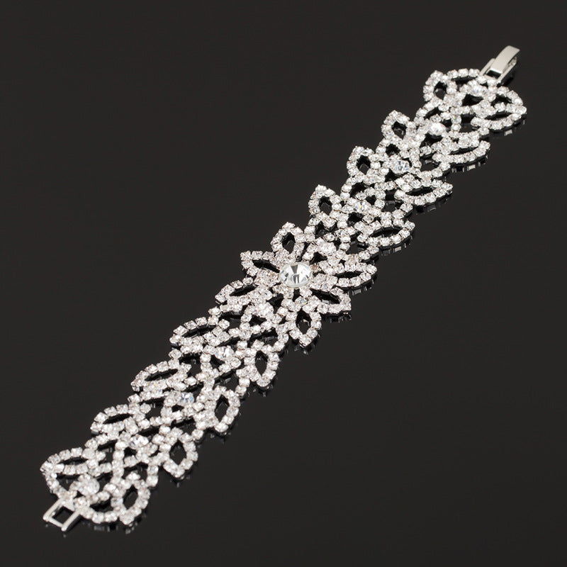 Silver Rhinestone Flower Bracelet